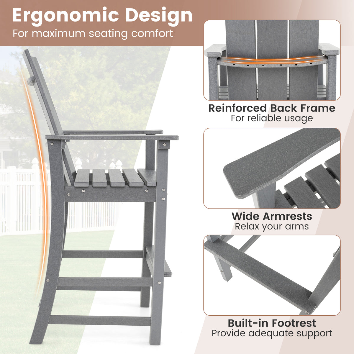 Tall Adirondack Bar Chair with Ergonomic High Back