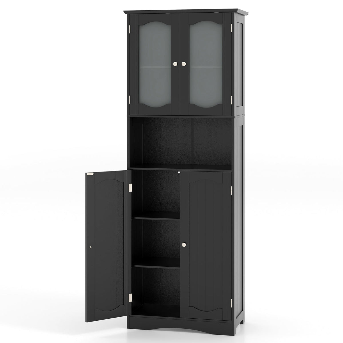 64.5 Inches Tall Bathroom Storage Cabinet with Frost Glass Doors and Shelves