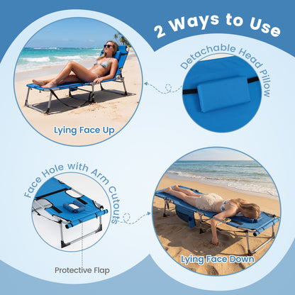 Tanning Chair with Face Hole & Adjustable Backrest - Gray