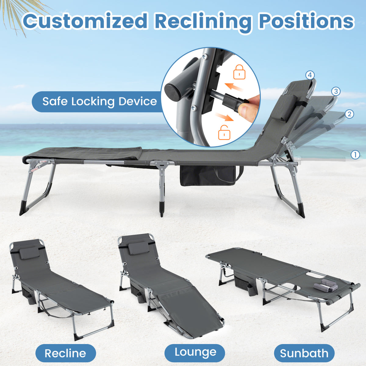 Tanning Chair with Face Hole & Adjustable Backrest - Gray