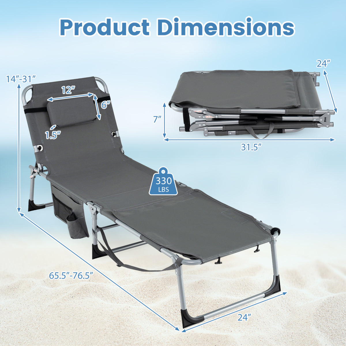 Tanning Chair with Face Hole & Adjustable Backrest - Gray
