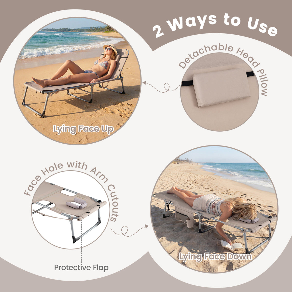 Tanning Chair with Face Hole & Adjustable Backrest - Gray