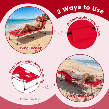Tanning Chair with Face Hole & Adjustable Backrest - Gray