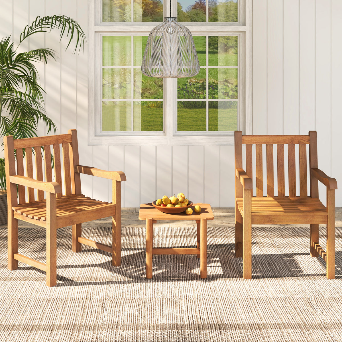 Teak Wood Patio Dining Chair with Slatted Seat