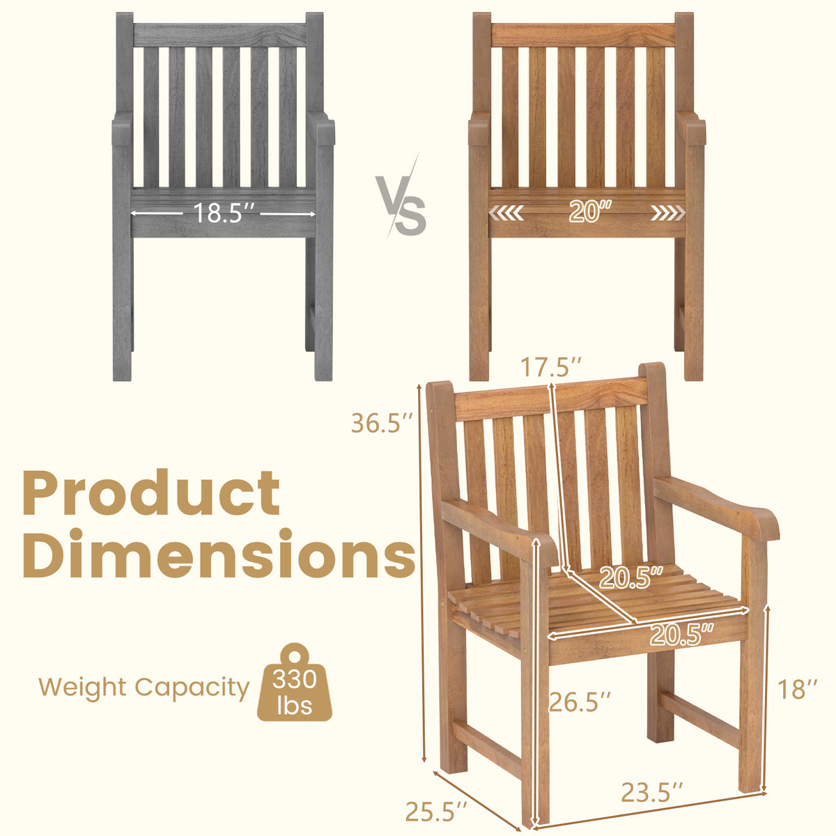 Teak Wood Patio Dining Chair with Slatted Seat