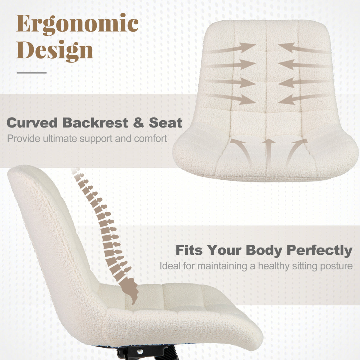Armless Office Chair with Teddy Fleece and Adjustable Height