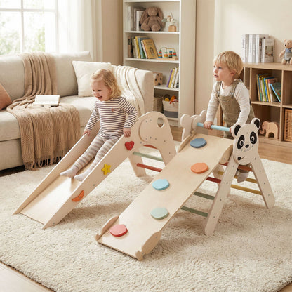 Triangle Set Foldable Kids Climbing Toys Panda-Themed Wood Montessori Climbing Set