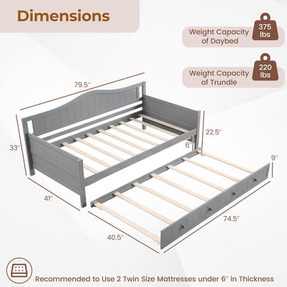 Twin Size Daybed with Trundle and Slats Support on Wheels