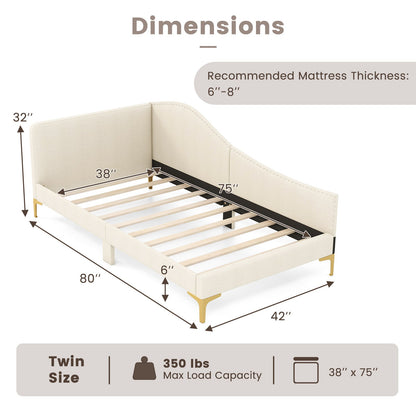 Full/Twin Size Upholstered Daybed with Metal Legs and Wood Slats