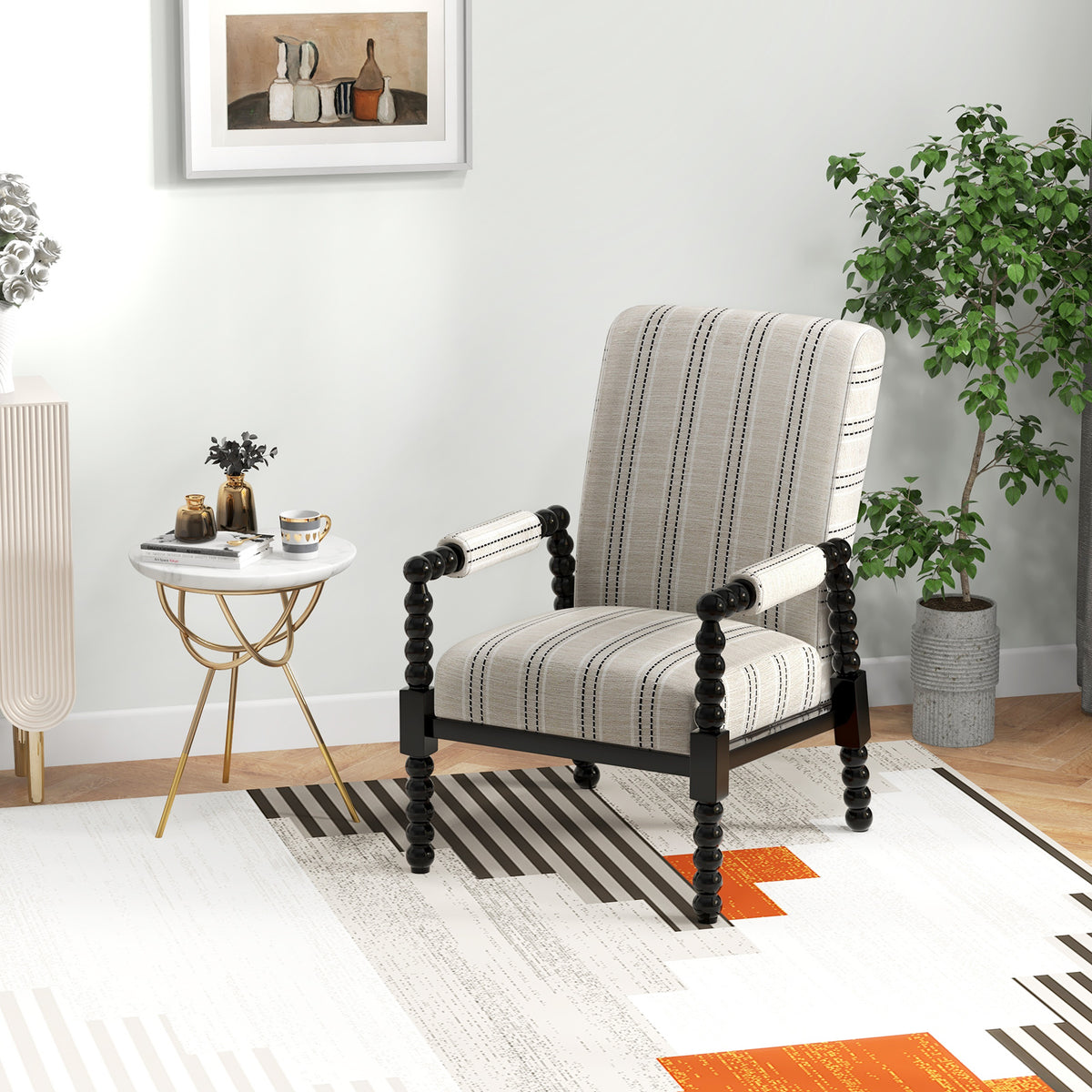 Upholstered Accent Chair with Rubber Wood Frame - Beige
