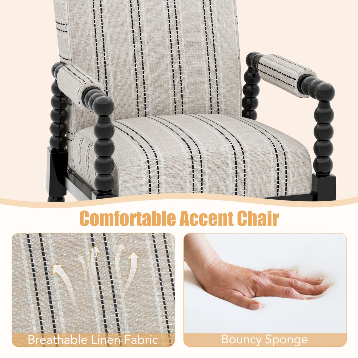 Upholstered Accent Chair with Rubber Wood Frame - Beige