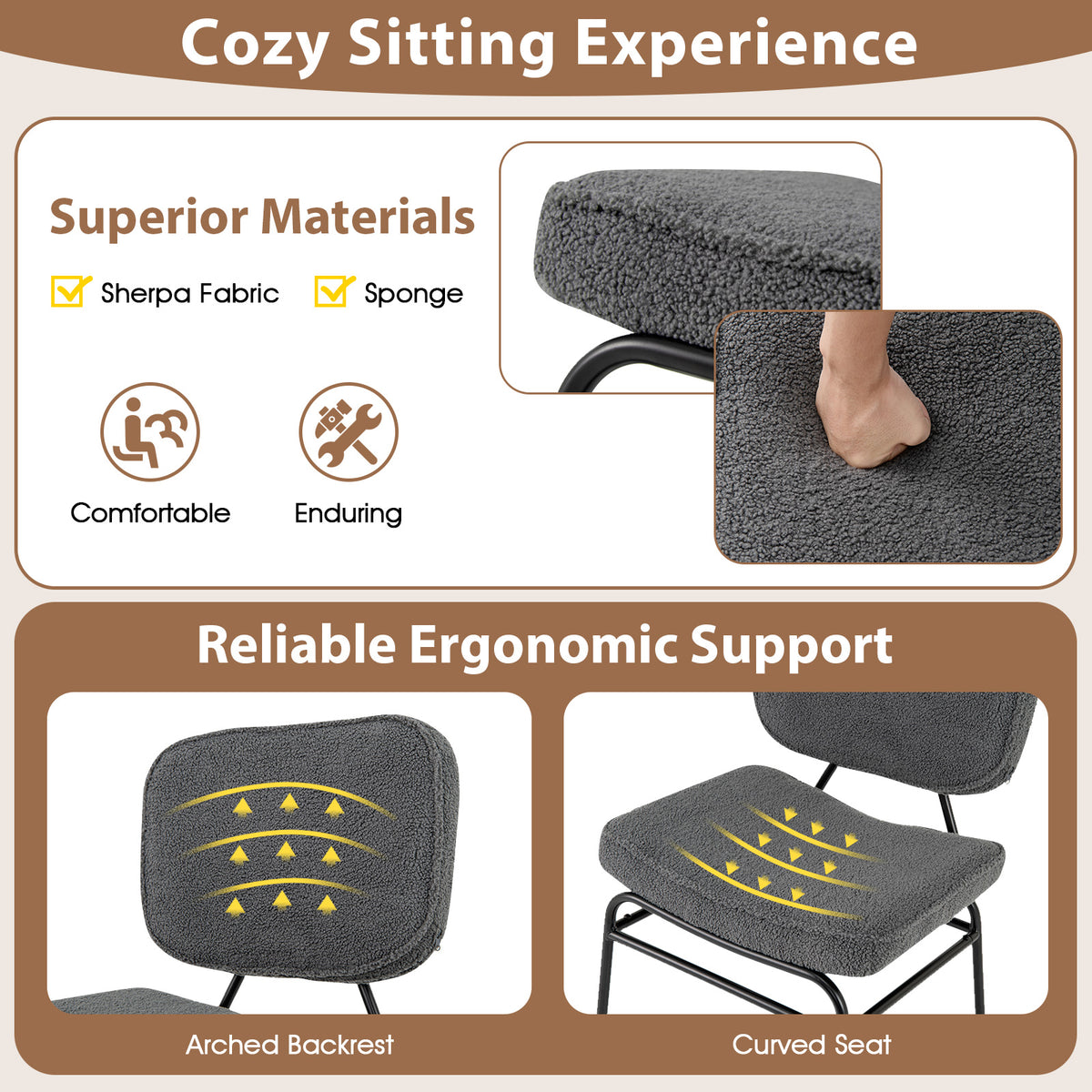 Sherpa Upholstered Accent Chair with Sponge Padding