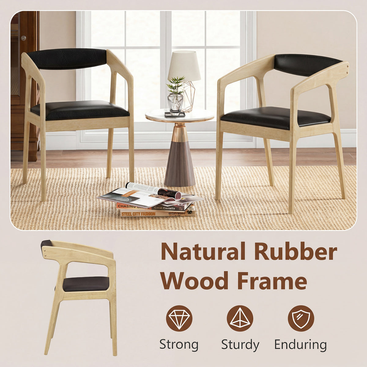 Upholstered Dining Armchairs Set of 2 with Padded Seats