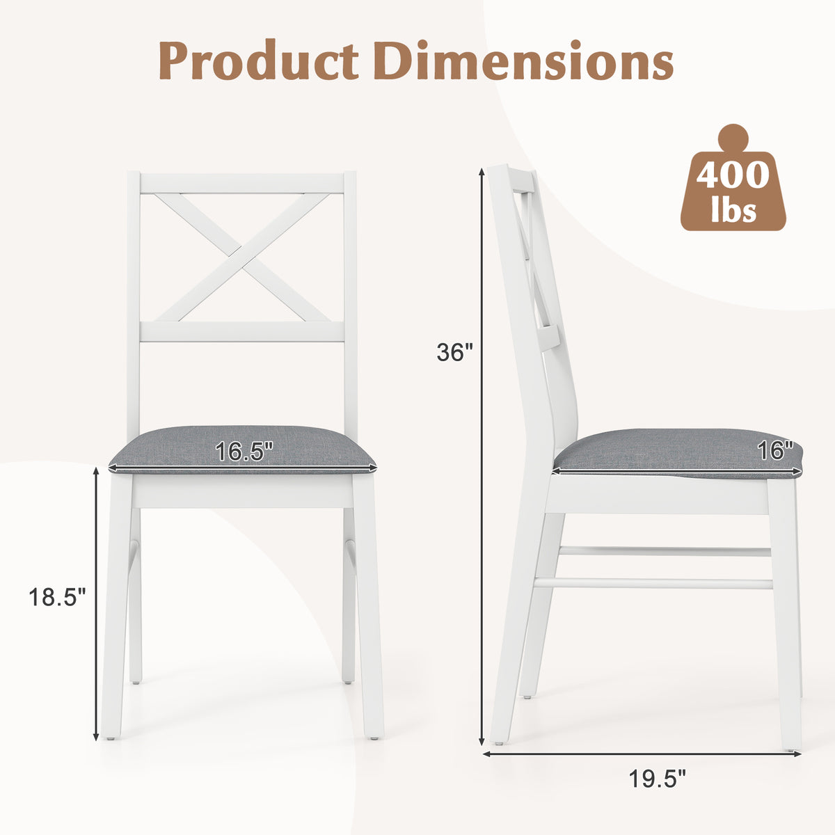 Upholstered Dining Chairs Set of 2 with Rubber Wood Frame