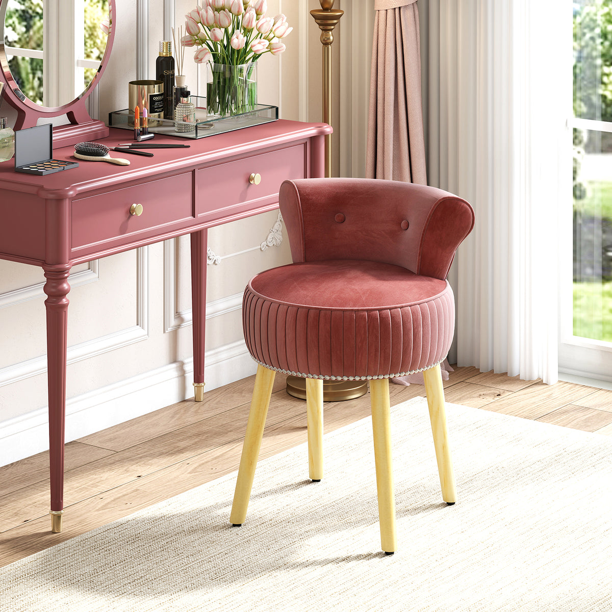Velvet Vanity Chair with Tufted Low Back