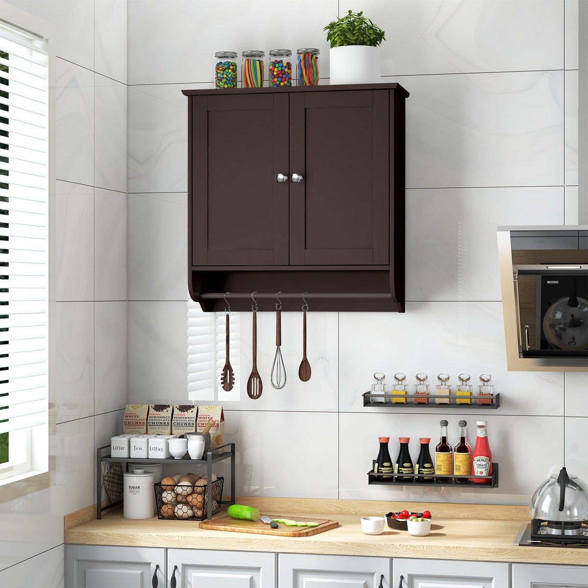 Wall Mounted Bathroom Storage Medicine Cabinet with Towel Bar