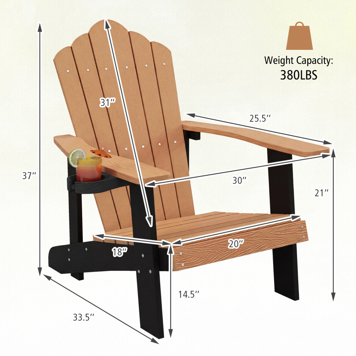 Adirondack Chair with Cup Holder - Weather Resistant HIPS