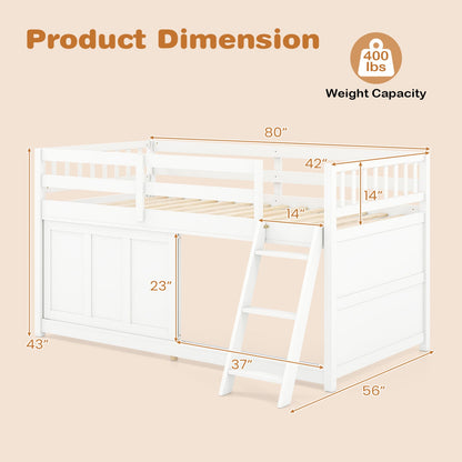 Twin Loft Bed with Sliding Door Storage Cabinet - White