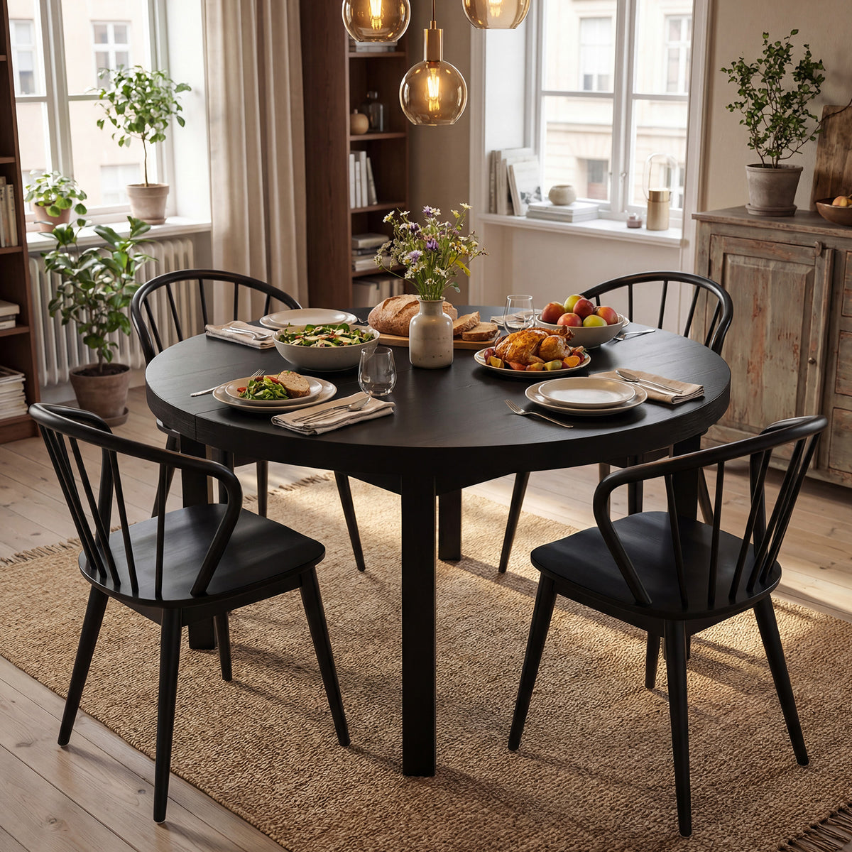 Windsor Dining Chairs Set of 4 with Spindle Backrest