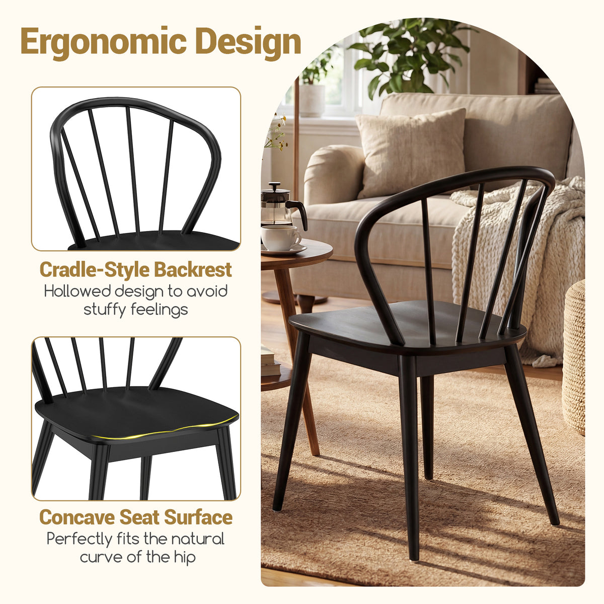 Windsor Dining Chairs Set of 4 with Spindle Backrest