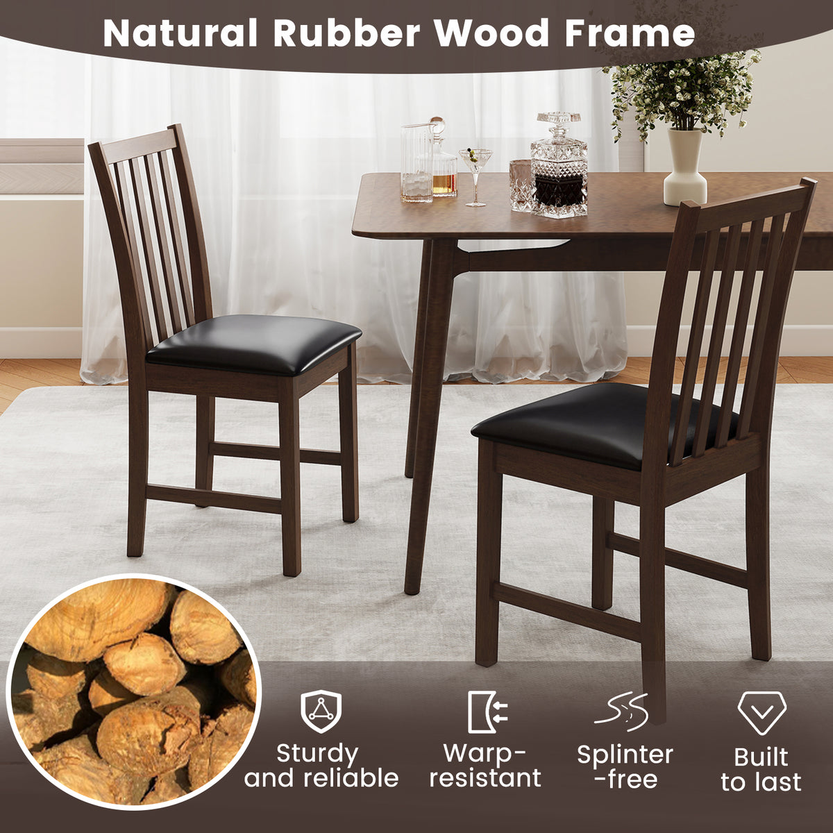 Dining Chairs Set of 2 with Padded Seats and Curved Backs