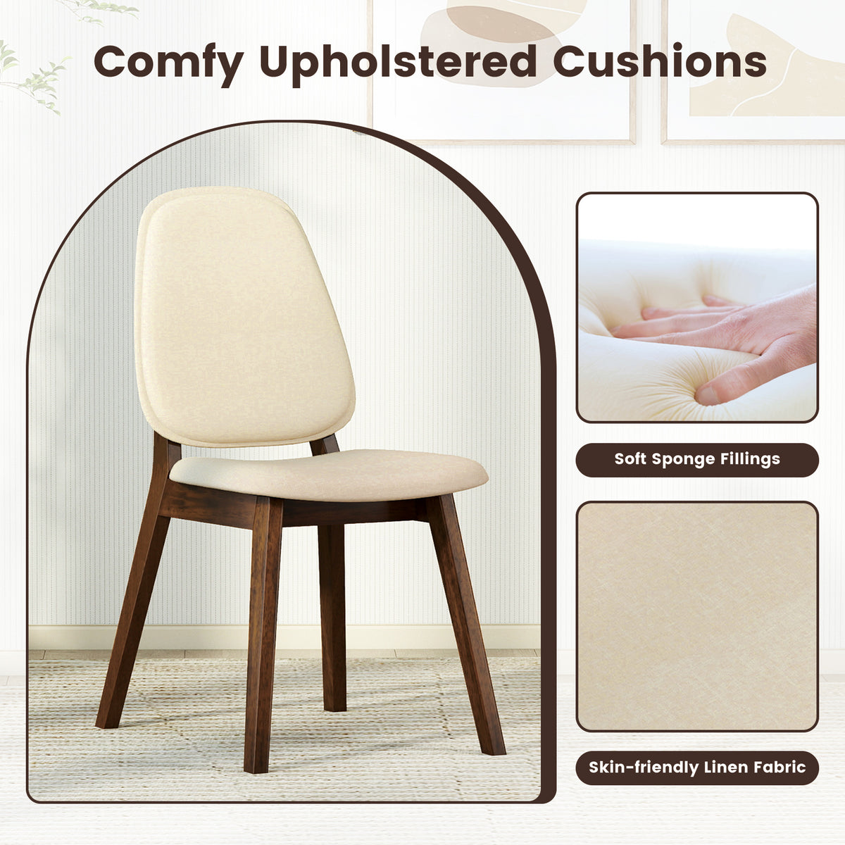 Mid-Century Dining Chairs Set of 4 with Upholstered Seats