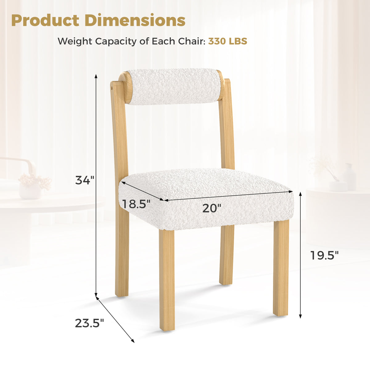 Dining Chairs Set of 2 with Faux Sherpa Upholstery