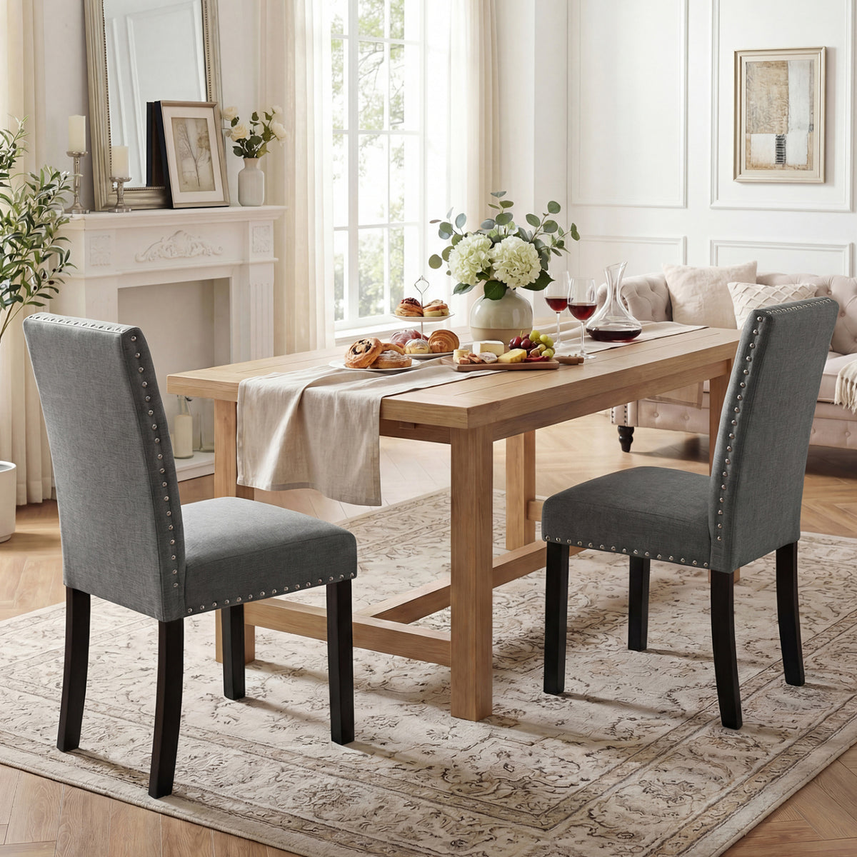 Dining Chairs Set of 4 with Curved Back and Cushioned Seat