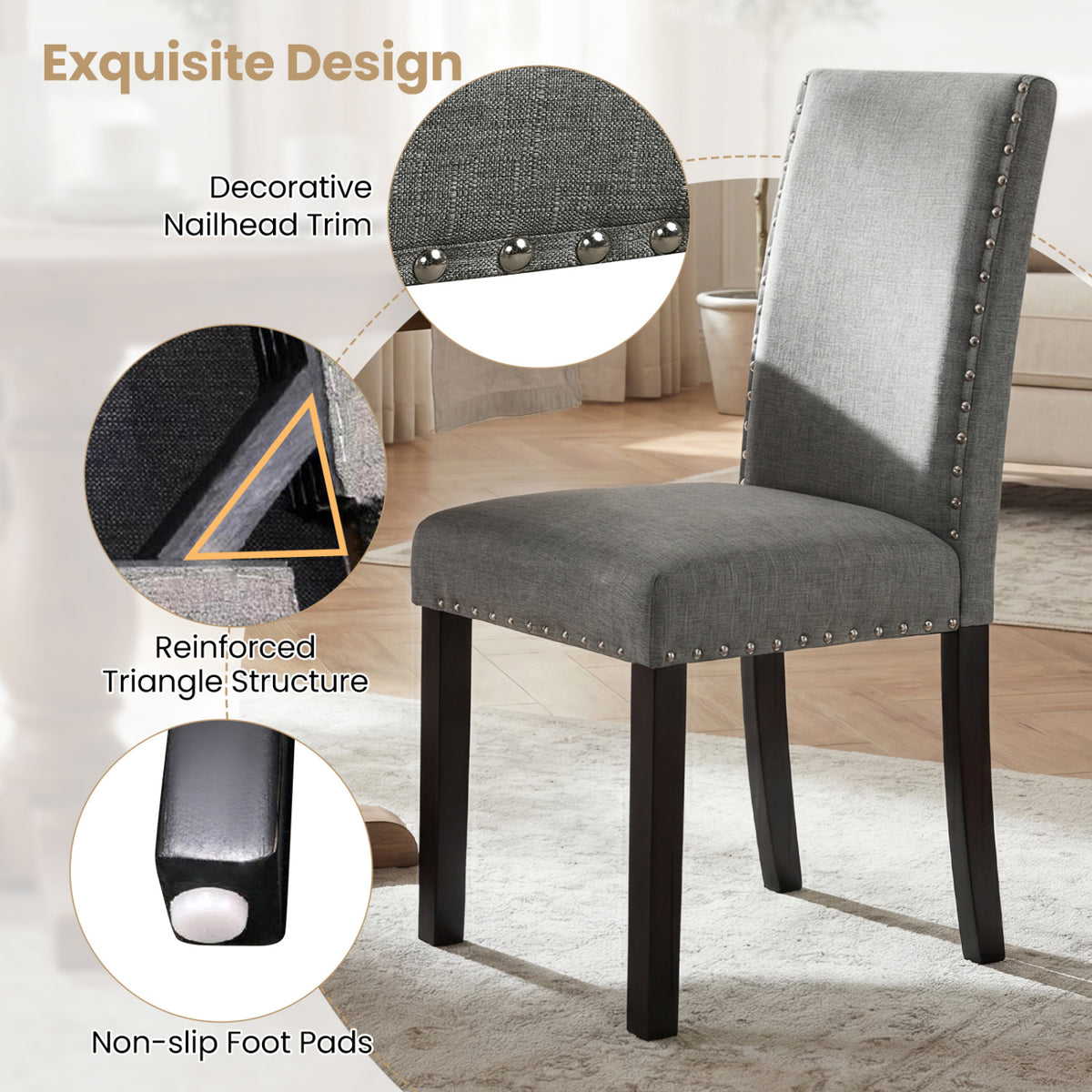 Dining Chairs Set of 4 with Curved Back and Cushioned Seat