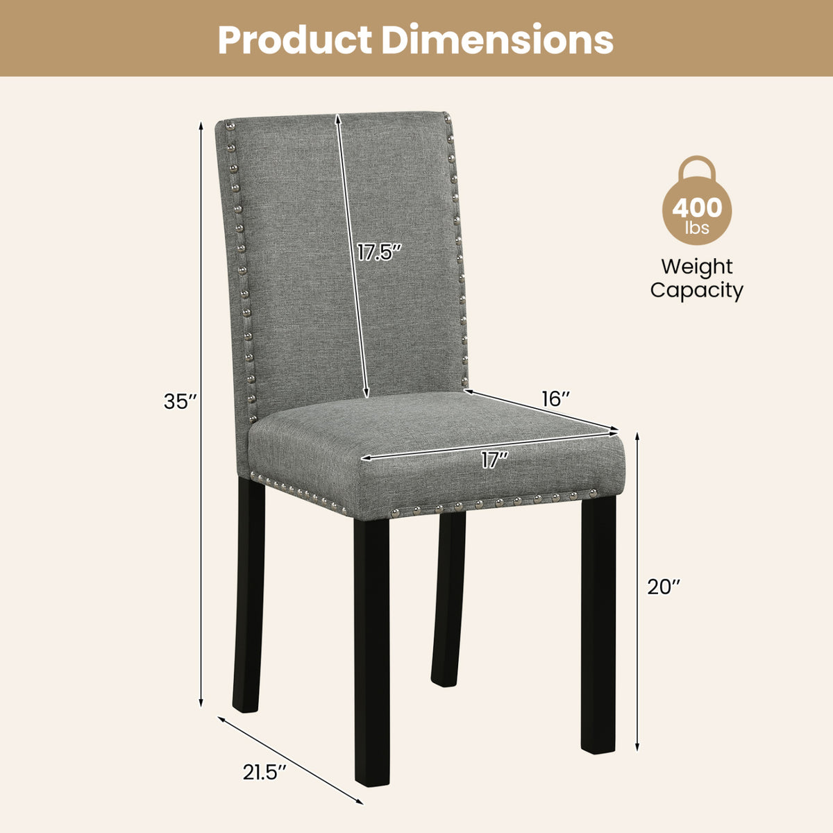 Dining Chairs Set of 4 with Curved Back and Cushioned Seat