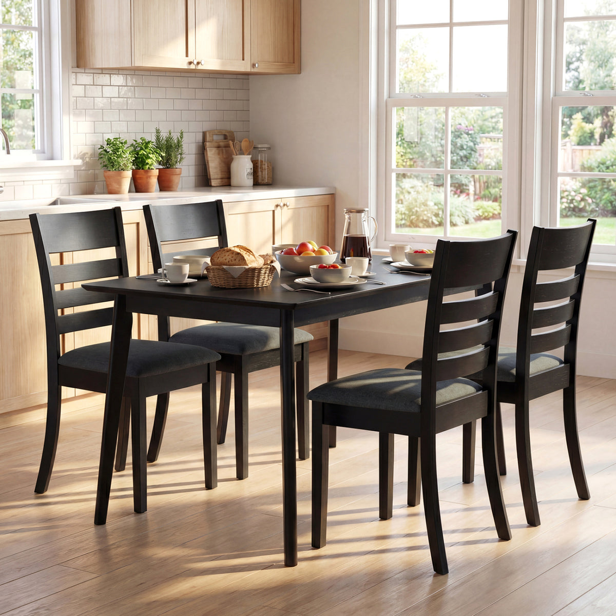 Upholstered Dining Chairs Set of 4 with Rubber Wood Frame