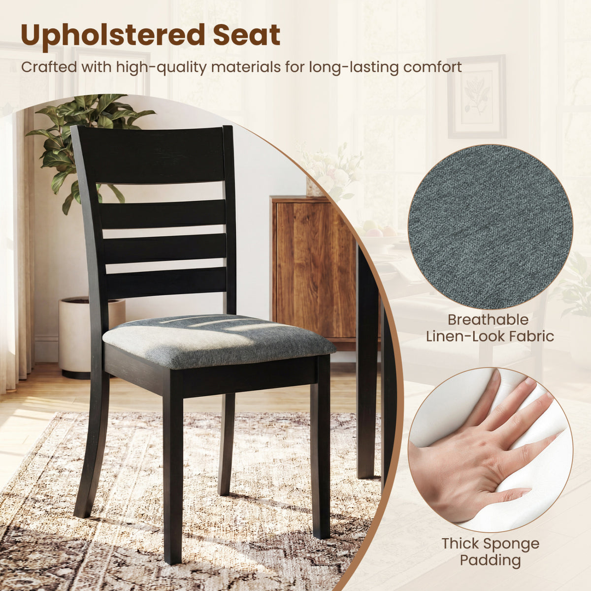 Upholstered Dining Chairs Set of 4 with Rubber Wood Frame