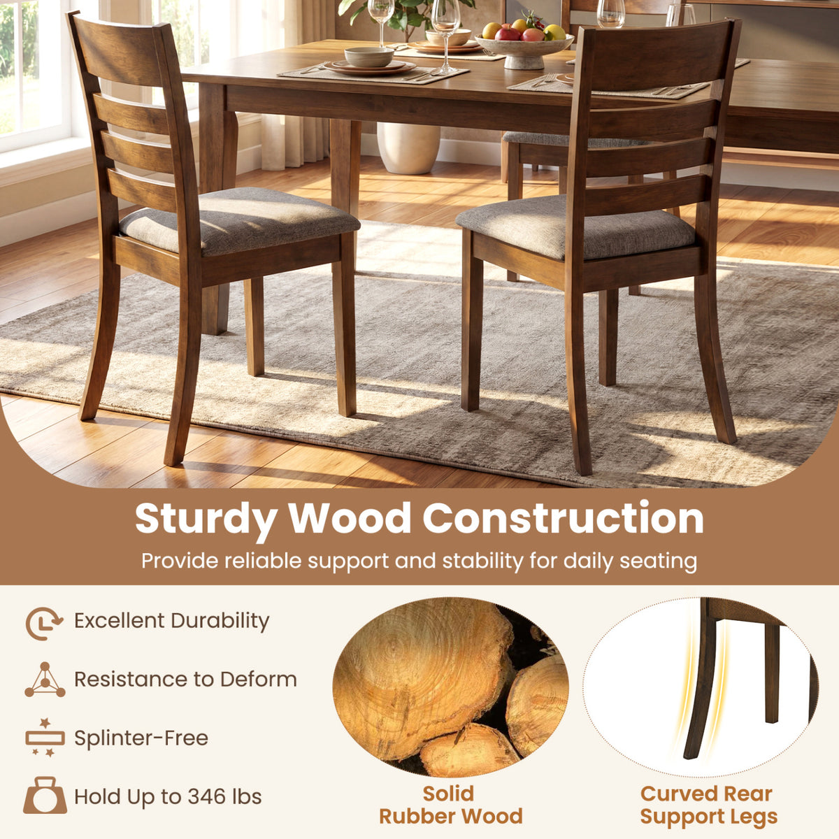 Upholstered Dining Chairs Set of 4 with Rubber Wood Frame