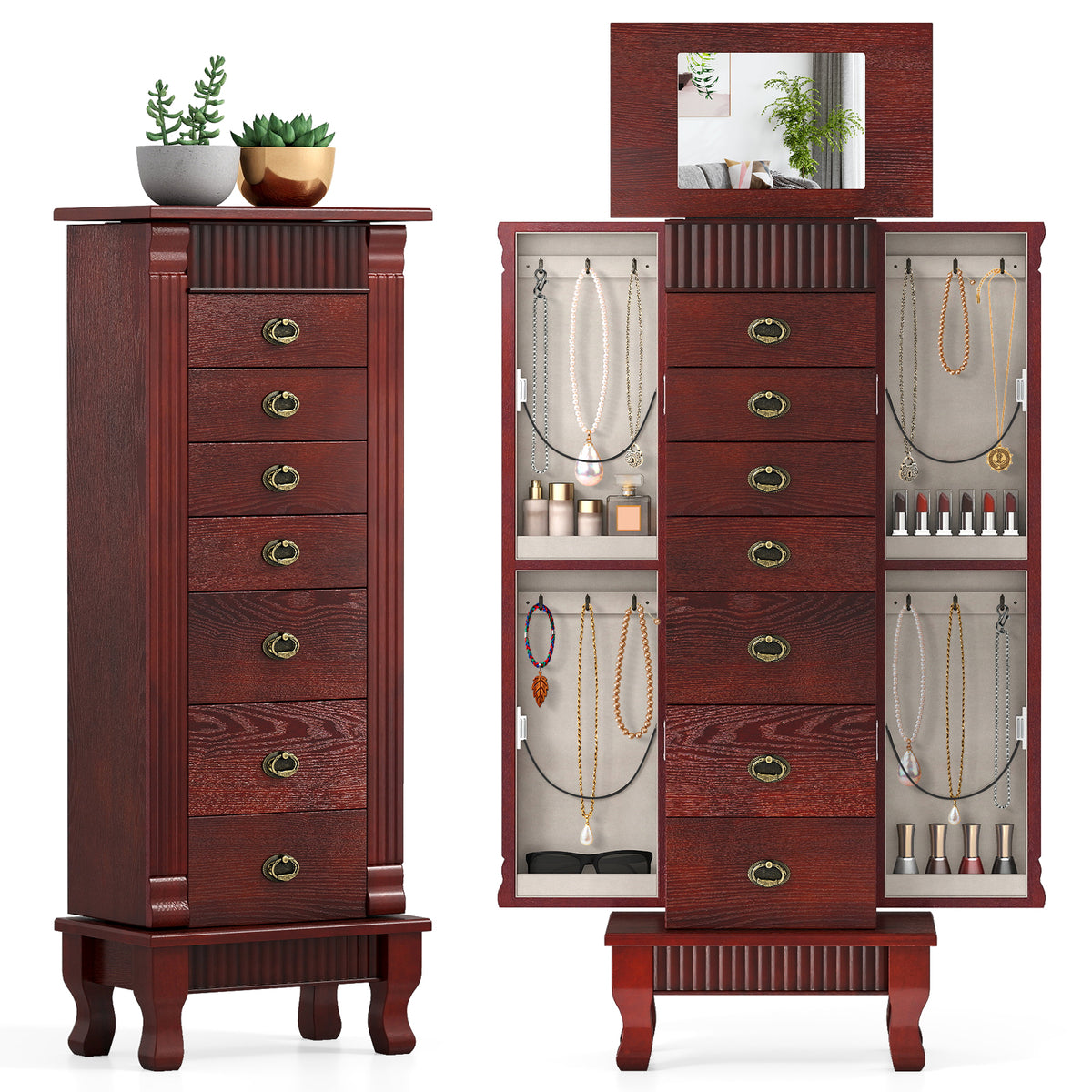 Jewelry Armoire Cabinet with Mirror and 7 Drawers