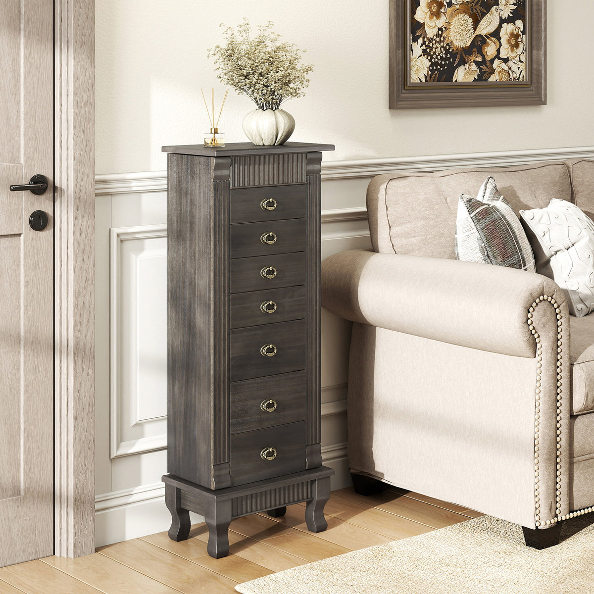Jewelry Armoire Cabinet with Mirror and 7 Drawers