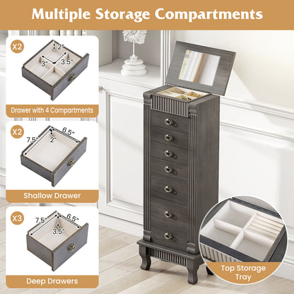 Jewelry Armoire Cabinet with Mirror and 7 Drawers
