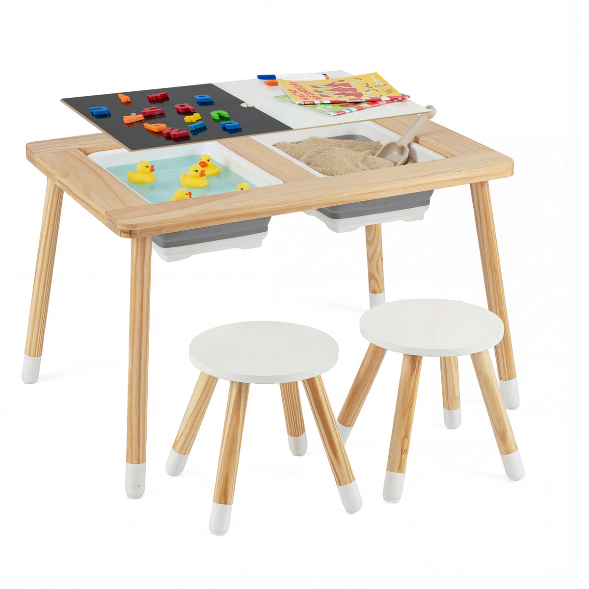 Kids Activity Table Set with Double-Sided Boards and 2 Stools