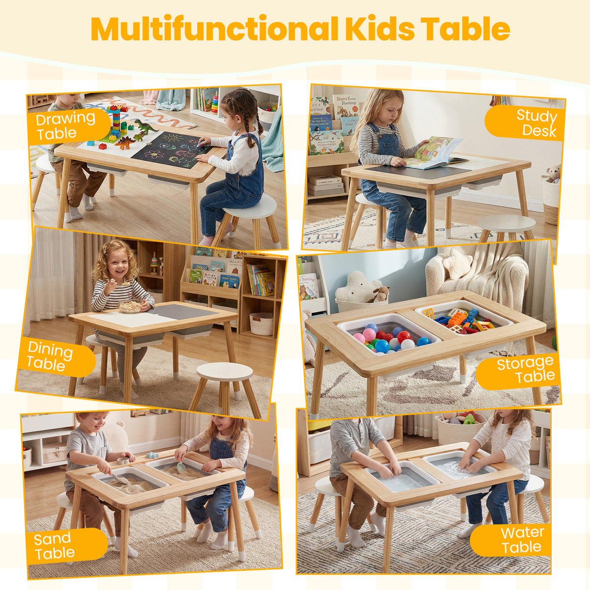 Kids Activity Table Set with Double-Sided Boards and 2 Stools