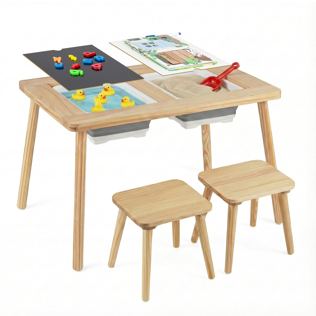 Kids Activity Table Set with 2 Storage Bins and Stools