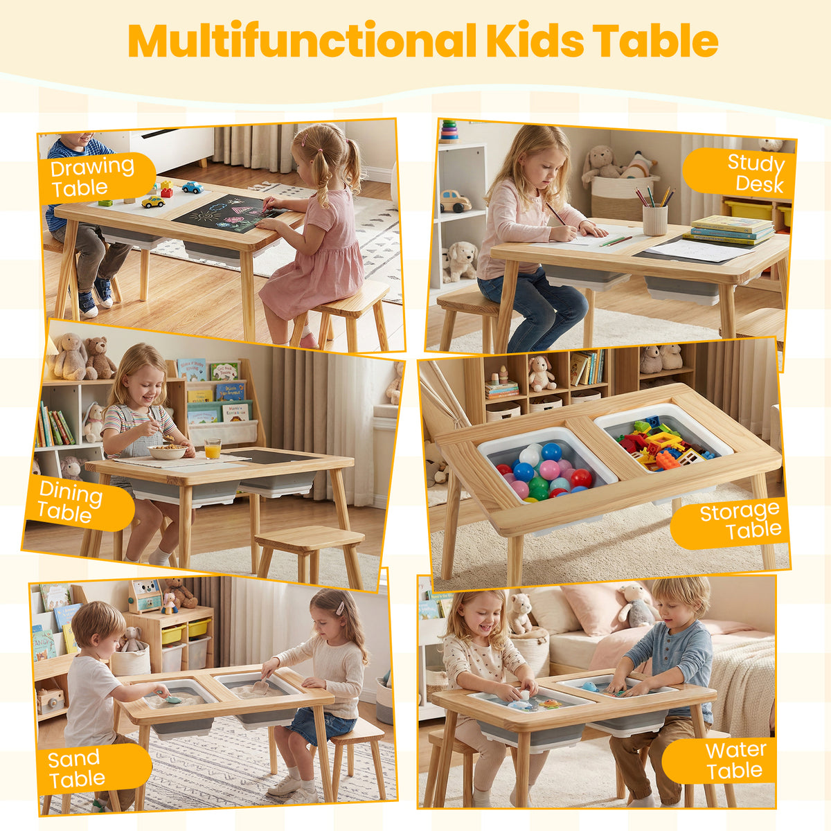 Kids Activity Table Set with 2 Storage Bins and Stools
