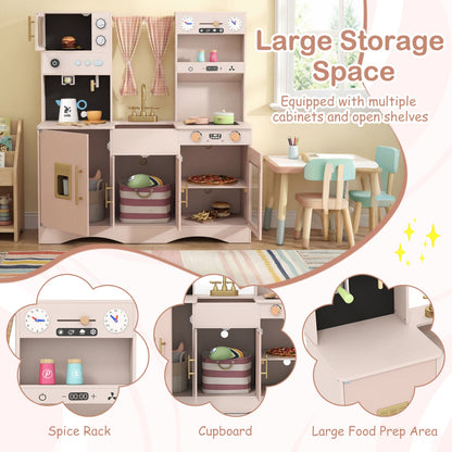 Wooden Play Kitchen Set with Microwave and Coffee Maker