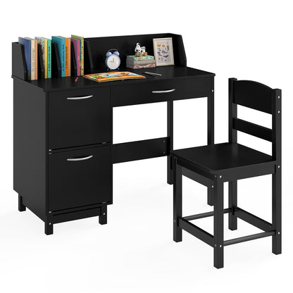 Kids Study Desk and Chair Set with Storage - Solid Wood