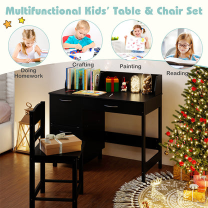 Kids Study Desk and Chair Set with Storage - Solid Wood