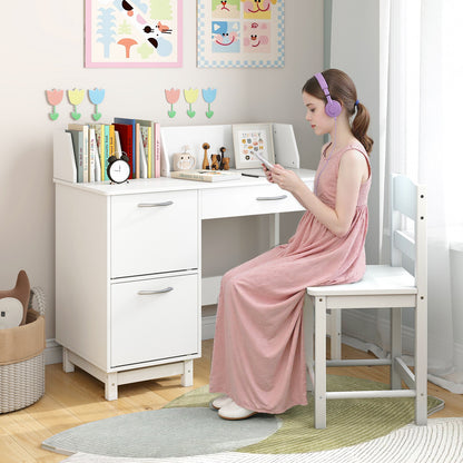 Kids Study Desk and Chair Set with Storage - Solid Wood
