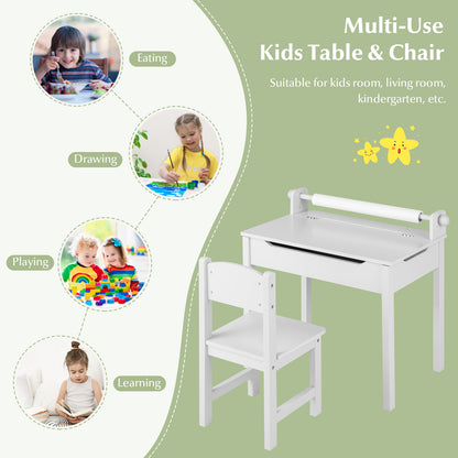 Kids Table and Chair Set with Storage and Paper Roll Holder