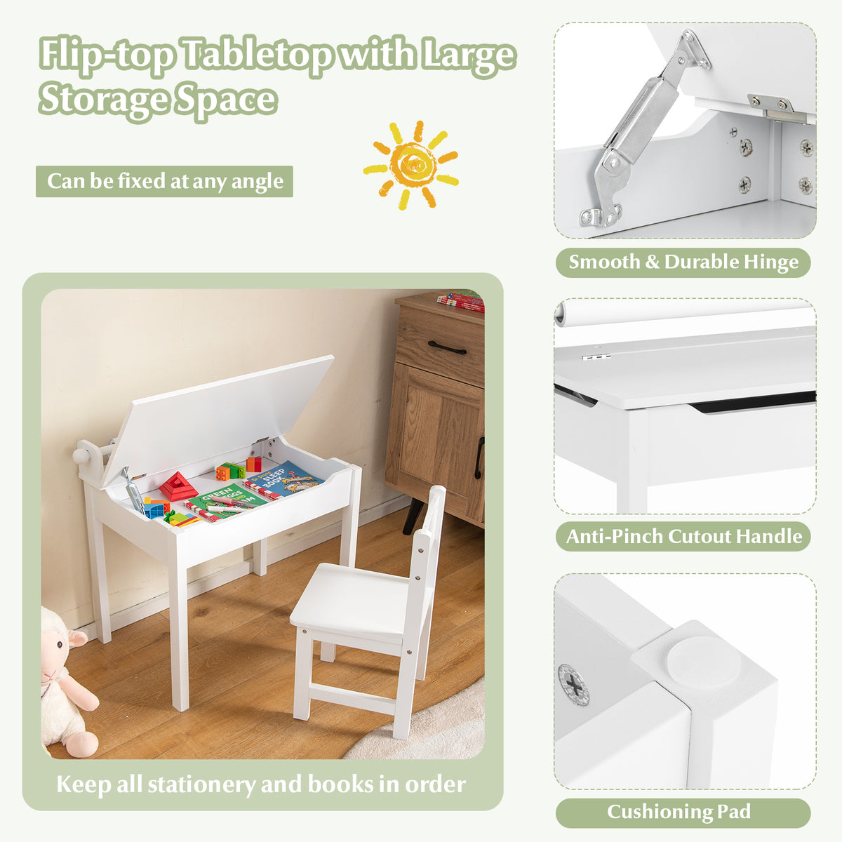 Kids Table and Chair Set with Storage and Paper Roll Holder