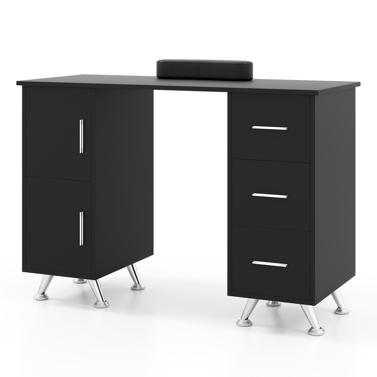 Wooden Manicure Table Nail Desk with Drawers Wrist Rest-Black