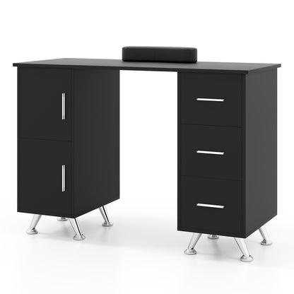 Wooden Manicure Table Nail Desk with Drawers Wrist Rest-Black