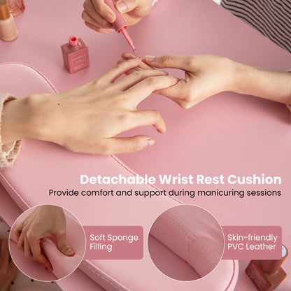 Wooden Manicure Table Nail Desk with Drawers Wrist Rest-Pink