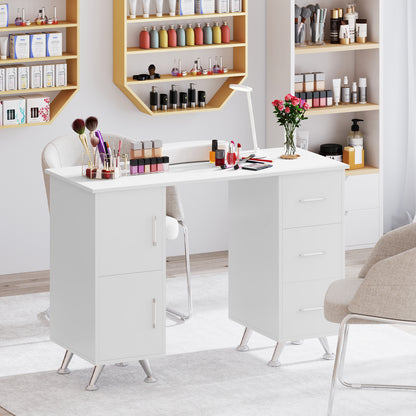 Wooden Manicure Table Nail Desk with Drawers Wrist Rest-White